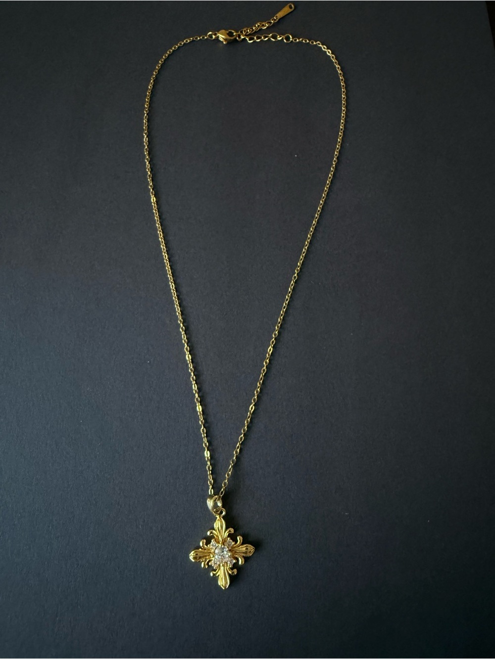 Vintage Baroque Cross Necklace Steel Chain Brass Pendant